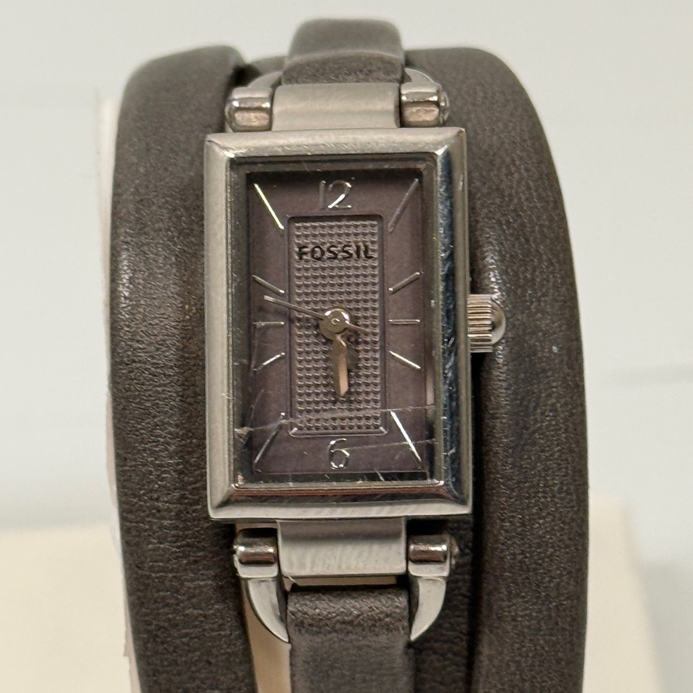 Fossil Double Wrap Leather Watch Grey Silver JR-1371 New Battery